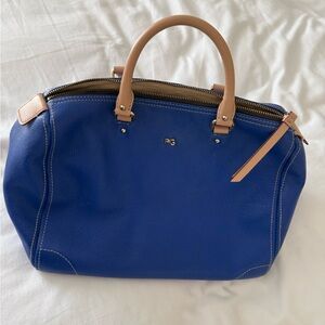 PG Blue Pebbled Leather Satchel with Tan Handles